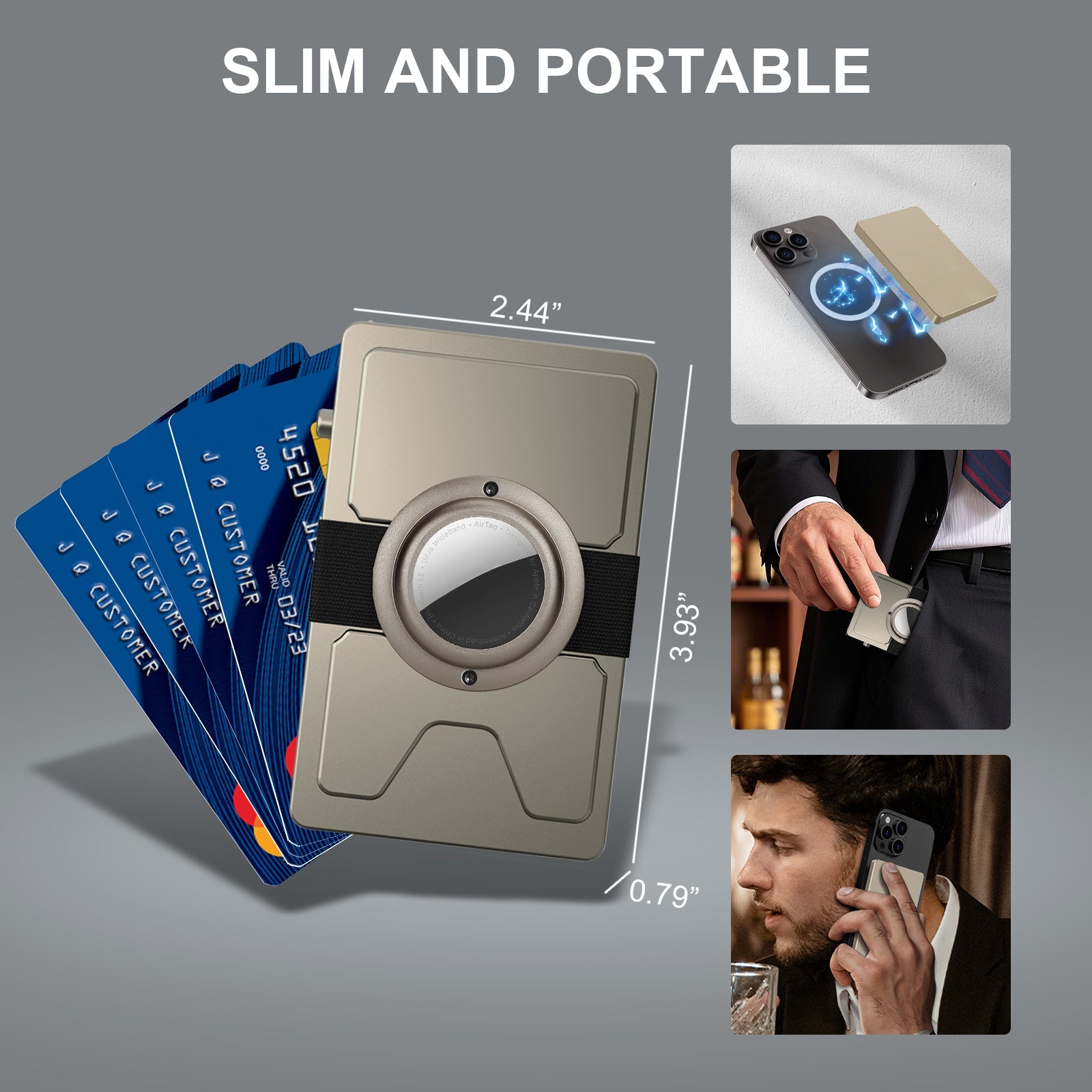 TOYFID All - Aluminum Pop Up Slide Rfid Slim Card Holder Wallet With Airtag Holder - BAROMI